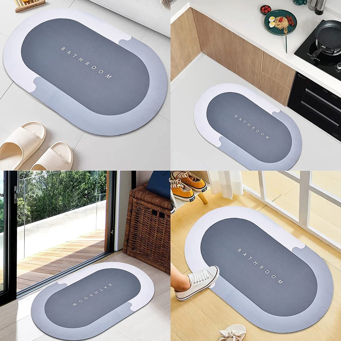 Rubber Bathroom Mat Anti-Skid Water Soaking Bathroom Print Door,Oval Floor Bath Mat